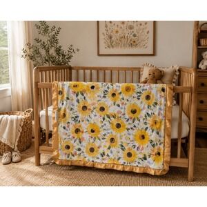 Minky Couture baby blanket watercolor sunflower pattern Size 37" × 31" Cozy